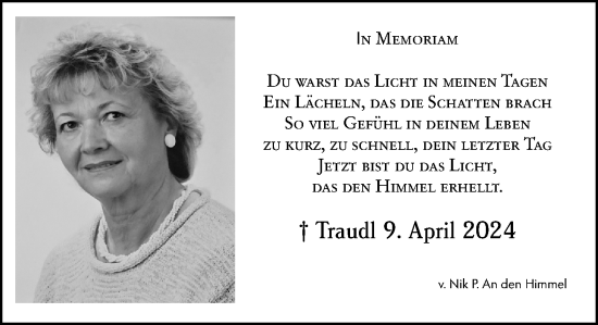Traueranzeige von Traudl Wenzel von Allgemeine Zeitung Mainz