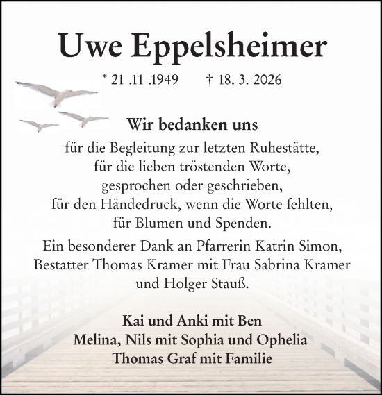 Traueranzeige von Uwe Eppelsheimer von Hinterländer Anzeiger