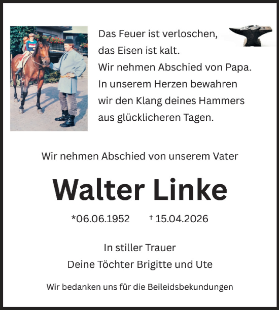 Traueranzeige von Walter Linke von Odenwälder Echo