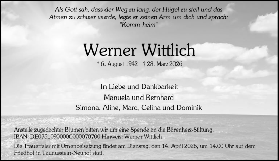 Traueranzeige von Werner Wittlich von Rheingau-Taunus-Kreis Wochenblatt