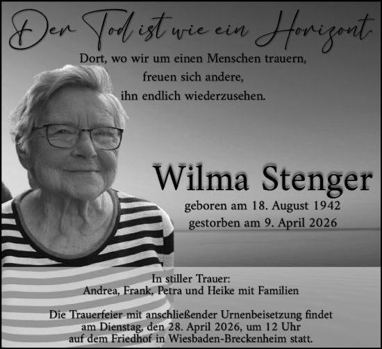 Traueranzeige von Wilma Stenger von Wiesbadener Kurier