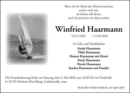 Traueranzeige von Winfried Haarmann von Dill Block