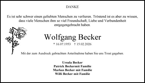 Traueranzeige von Wolfgang Becker von Allgemeine Zeitung Mainz