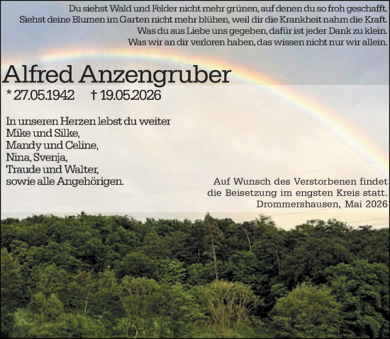Traueranzeige von Alfred Anzengruber von Weilburger Tageblatt