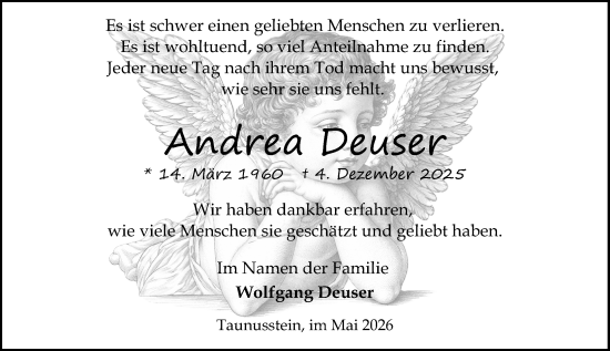 Traueranzeige von Andrea Deuser von Wiesbadener Kurier