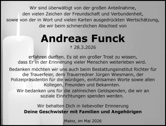 Traueranzeige von Andreas Funck von Allgemeine Zeitung Mainz