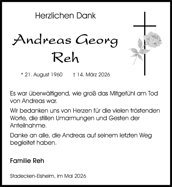 Traueranzeige von Andreas Georg Reh von Allgemeine Zeitung Mainz