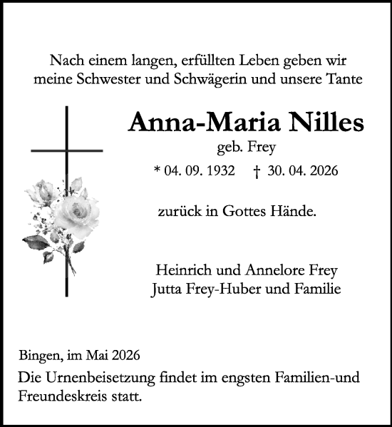 Traueranzeige von Anna-Maria Nilles von Allgemeine Zeitung Rheinhessen-Nahe