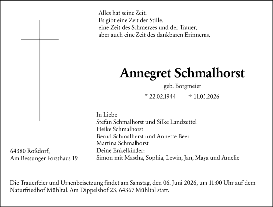Traueranzeige von Annegret Schmalhorst von Darmstädter Echo