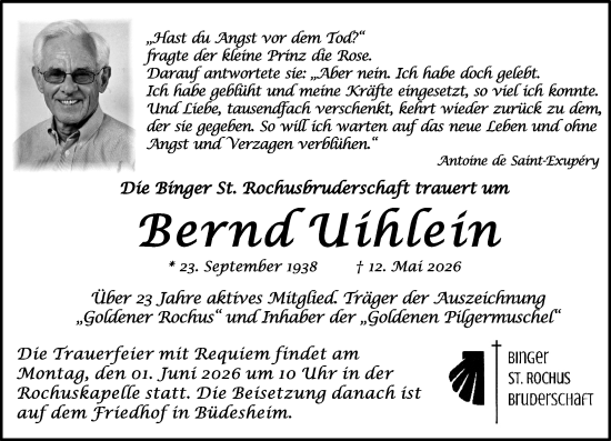 Traueranzeige von Bernd Uihlein von Allgemeine Zeitung Rheinhessen-Nahe