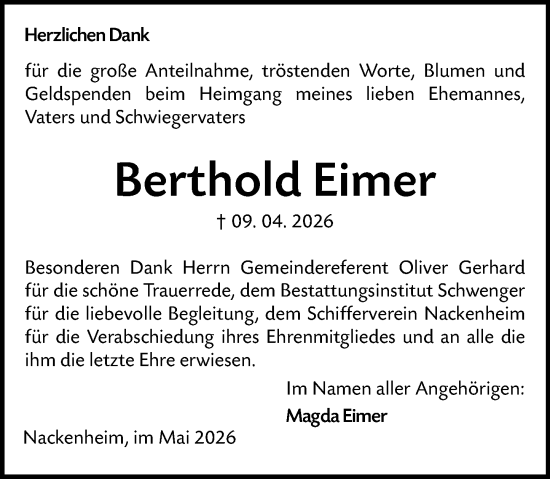 Traueranzeige von Berthold Eimer von Allgemeine Zeitung Mainz