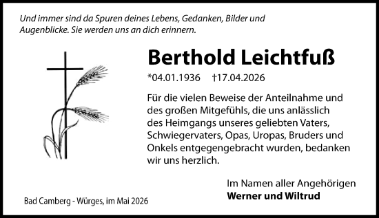 Traueranzeige von Berthold Leichtfuß von Camberger Anzeiger