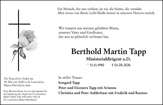 Traueranzeige von Berthold Martin Tapp von Allgemeine Zeitung Mainz
