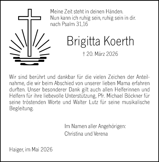 Traueranzeige von Brigitta Koerth von Dill Block