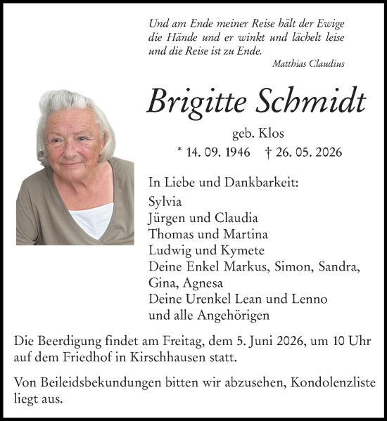 Traueranzeige von Brigitte Schmidt von Starkenburger Echo