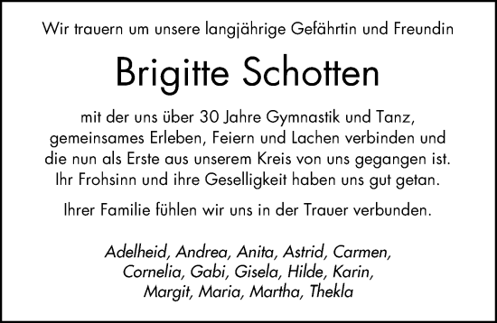 Traueranzeige von Brigitte Schotten von Allgemeine Zeitung Mainz