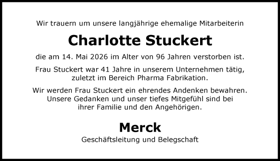 Traueranzeige von Charlotte Stuckert von Darmstädter Echo