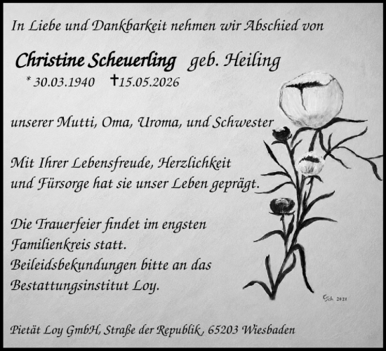 Traueranzeige von Christine Scheuerling von Wiesbadener Kurier