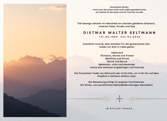 Traueranzeige von Dietmar Walter Seltmann von Wiesbadener Kurier
