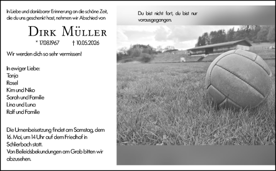 Traueranzeige von Dirk Müller von Hinterländer Anzeiger