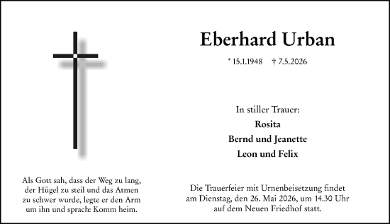 Traueranzeige von Eberhard Urban von Hochheimer Zeitung