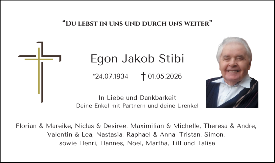 Traueranzeige von Egon Jakob Stibi von Allgemeine Zeitung Alzey