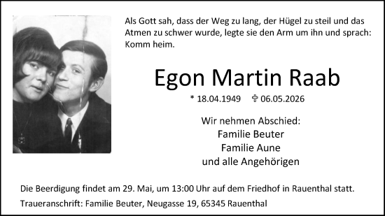 Traueranzeige von Egon Martin Raab von Rheingau Kurier