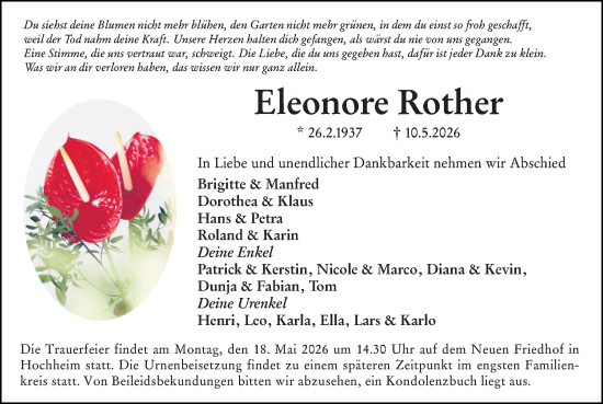 Traueranzeige von Eleonore Rother von Hochheimer Zeitung