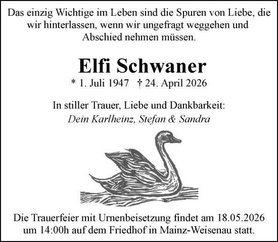 Traueranzeige von Elfi Schwaner von Allgemeine Zeitung Mainz