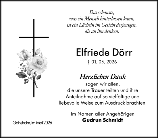Traueranzeige von Elfriede Dörr von Groß-Gerauer Echo