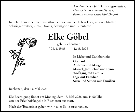 Traueranzeige von Elke Göbel von Hinterländer Anzeiger