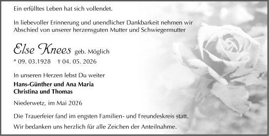Traueranzeige von Else Knees von Wetzlarer Neue Zeitung