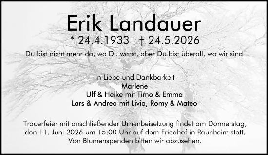 Traueranzeige von Erik Landauer von Rüsselsheimer Echo