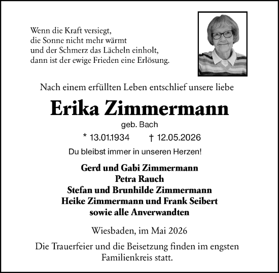 Traueranzeige von Erika Zimmermann von Wiesbadener Kurier