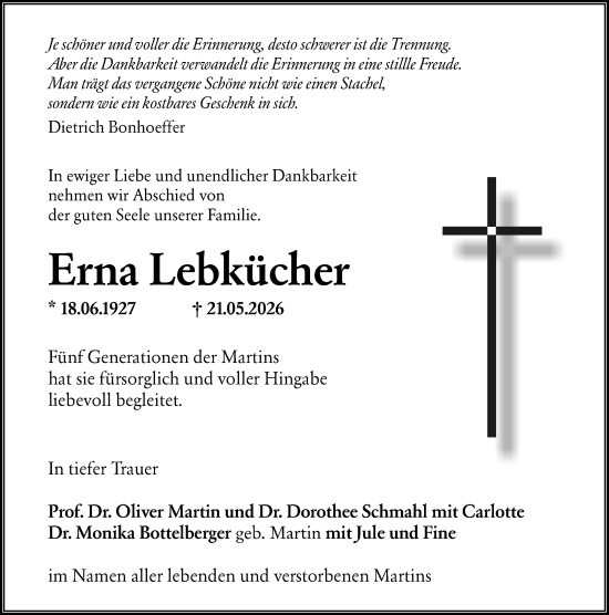 Traueranzeige von Erna Lebkücher von Wormser Zeitung