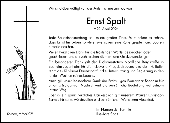 Traueranzeige von Ernst Spalt von Darmstädter Echo