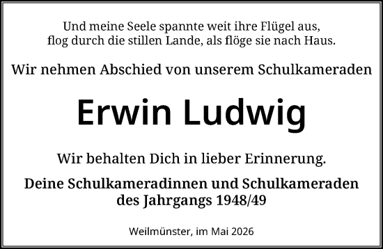 Traueranzeige von Erwin Ludwig von Weilburger Tageblatt