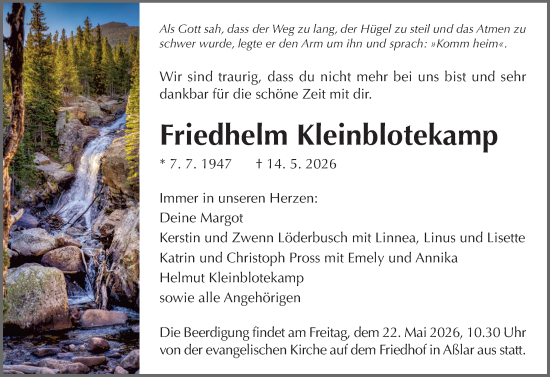 Traueranzeige von Friedhelm Kleinblotekamp von Wetzlarer Neue Zeitung