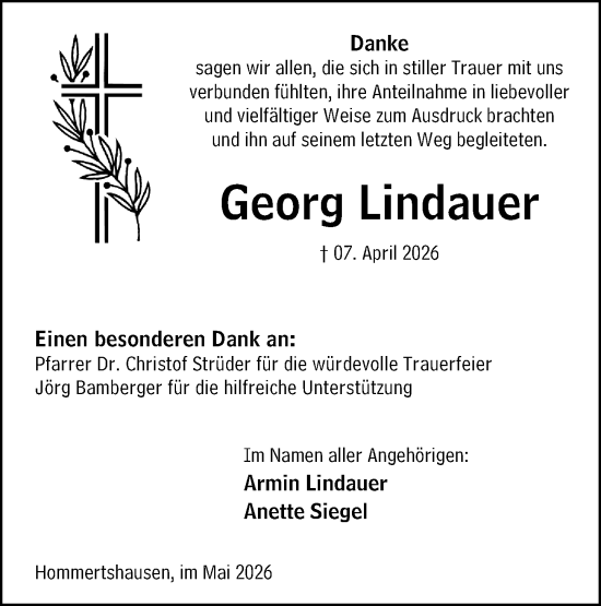 Traueranzeige von Georg Lindauer von Hinterländer Anzeiger