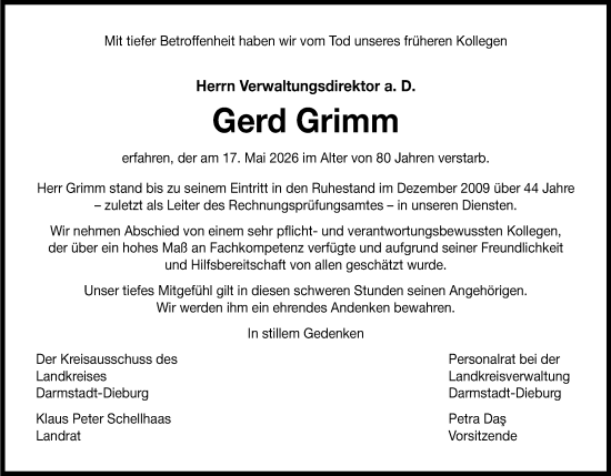 Traueranzeige von Gerd Grimm von Darmstädter Echo