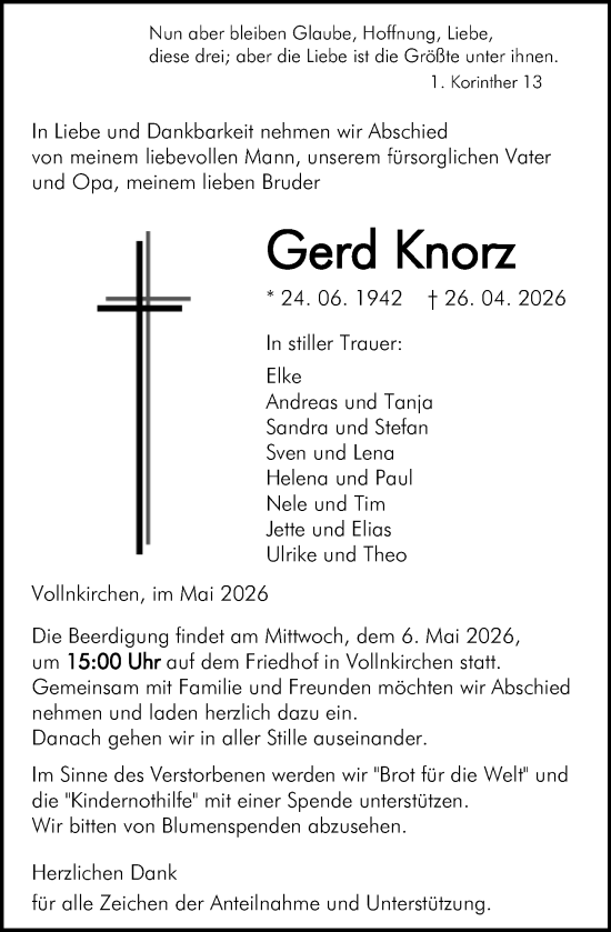 Traueranzeige von Gerd Knorz von Wetzlarer Neue Zeitung
