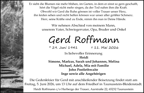 Traueranzeige von Gerd Roffmann von Idsteiner Land/Untertaunus