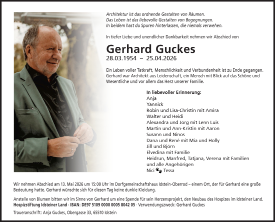 Traueranzeige von Gerhard Guckes von Wiesbadener Kurier