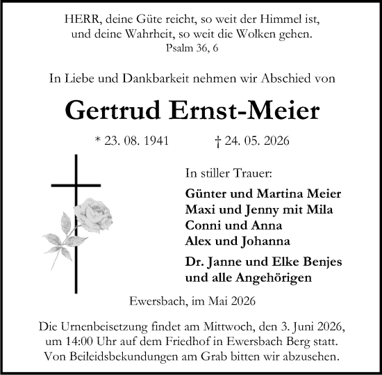 Traueranzeige von Gertrud Ernst-Meier von Dill Block