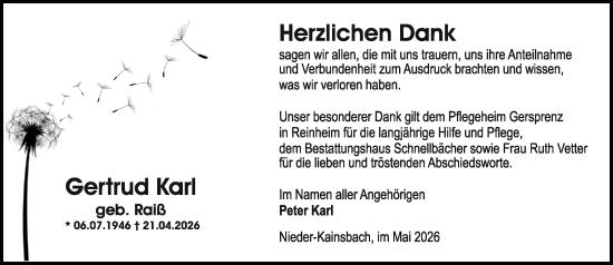Traueranzeige von Gertrud Karl von Odenwälder Echo