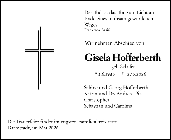 Traueranzeige von Gisela Hofferberth von Odenwälder Echo
