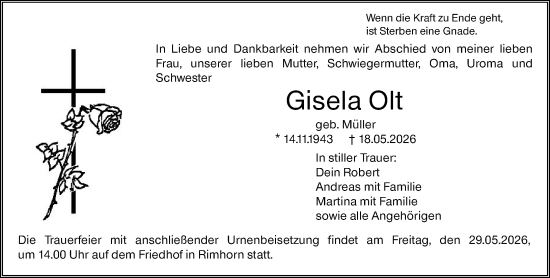 Traueranzeige von Gisela Olt von Odenwälder Echo