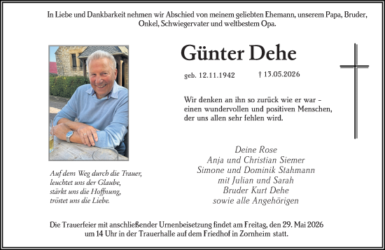 Traueranzeige von Günter Dehe von Allgemeine Zeitung Mainz
