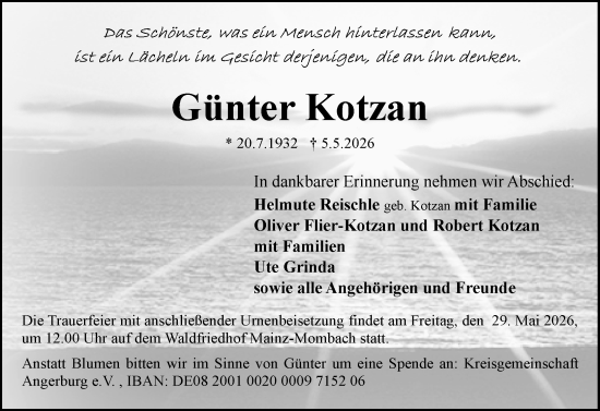 Traueranzeige von Günter Kotzan von Allgemeine Zeitung Mainz