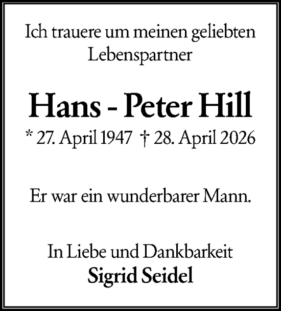Traueranzeige von Hans-Peter Hill von Darmstädter Echo